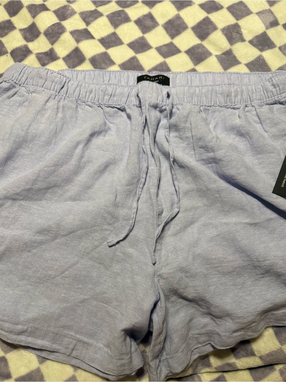 Tahari Light Lavender Drawstring Linen Shorts